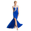 Grace Karin 2016 New Sleeveless High Split Beaded Long Blue Ball Gown Evening Prom Dress Party GK000051-1